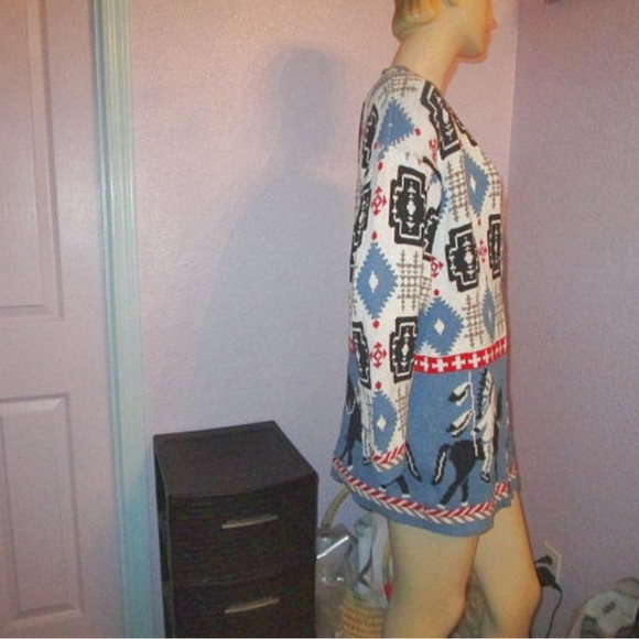 VTG Delia McKain NATIVE Warrior Size L CARDIGAN Sweater HORSE Cross AZTEC Pony - Picture 6 of 9